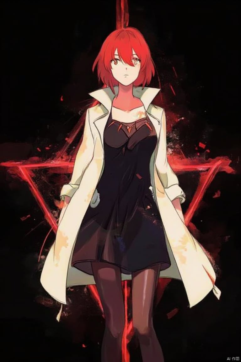 Beautiful Beauty White Trench Coat Deep V Movie Lighting Anime Character Redhead Lighting Effects 2D Hook Line Cyberpunk Black Background