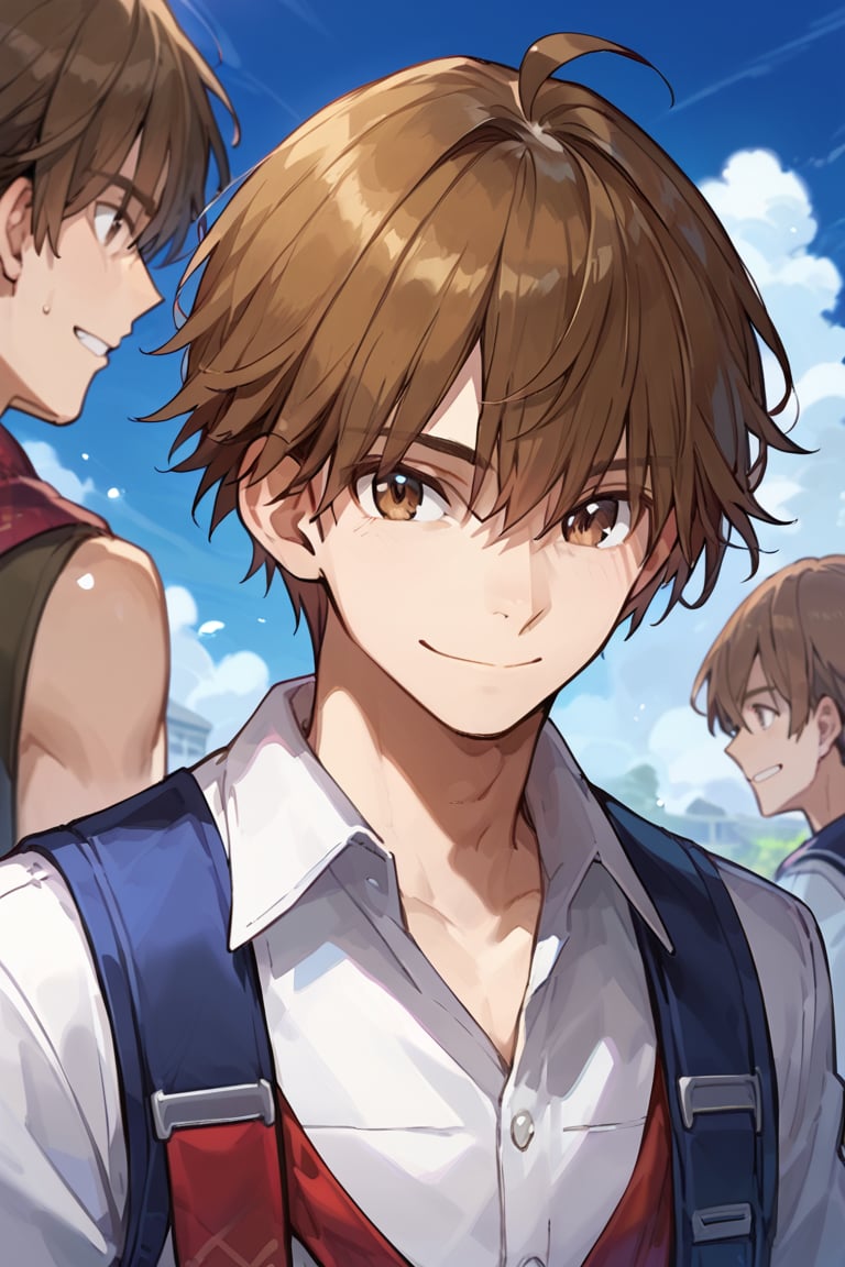 score_9, score_8_up, score_7_up, masterpiece, best quality, male focus, looking at viewer, 1boy, smile, upper body, face close up,
kishinami hakuno male,brown hair,brown eyes,
male, guy, school uniform,