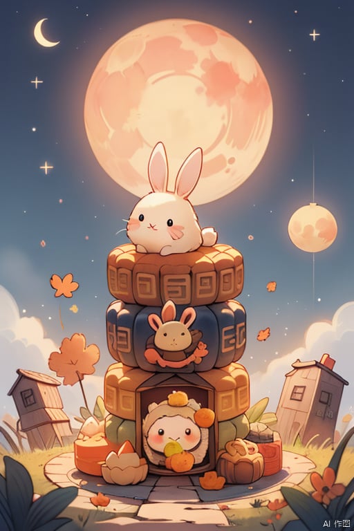 coki_Mid_autumn_Festival,Rabbit, mooncake, full moon