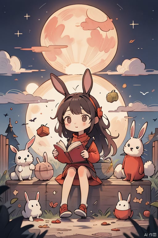 coki_Mid_autumn_Festival,Rabbit, mooncake, full moon