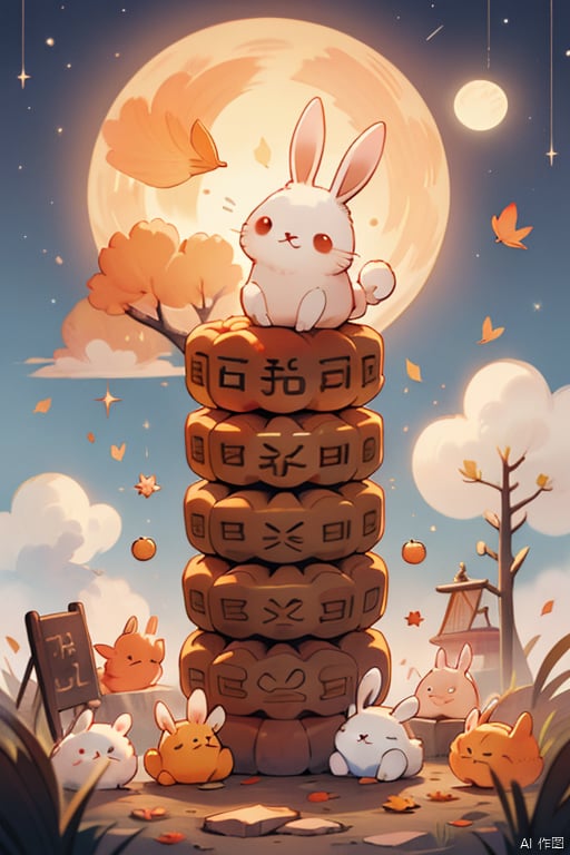 coki_Mid_autumn_Festival,Rabbit, mooncake, full moon