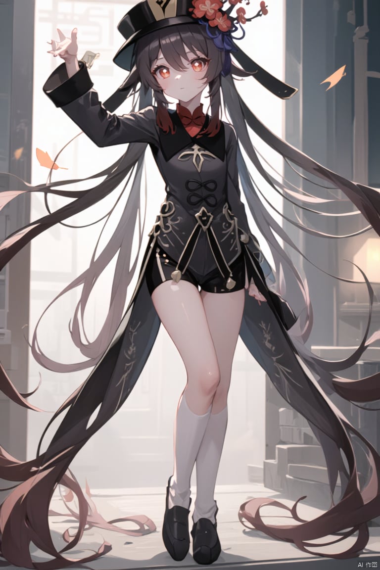 hutao,(masterpiece),(best quality),illustration,ultra detailed,hdr,1girl,hair rings, solo,petite, long hair, very long hair, absurdly long hair, barefoot, looking at viewer, symbol-shaped pupils, white hair, dress, bangs, green eyes, full body, breasts,cross-shaped pupils, hair ornament, white hair, green hair, gradient hair, white dress, hutao (genshin impact)