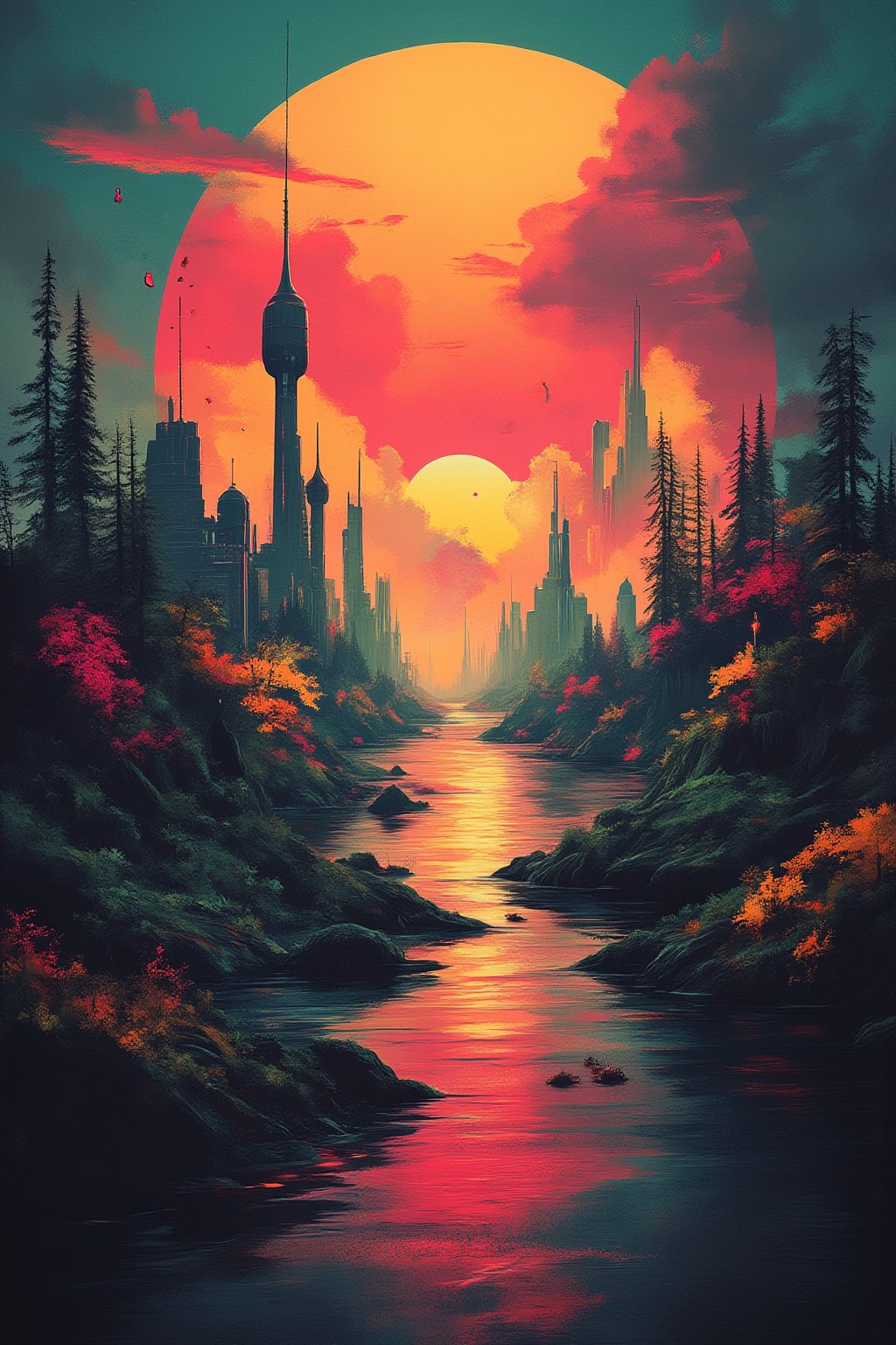 vibrant painting, landscape