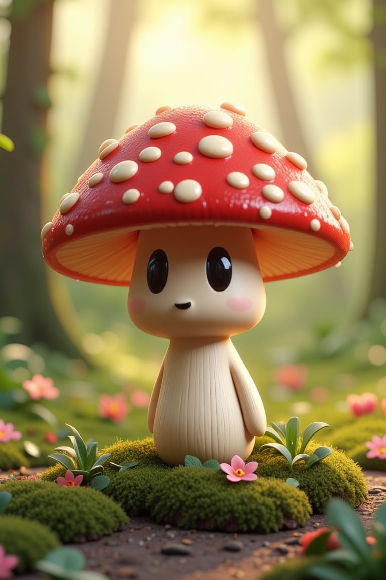 3d render of a cute mashroom. wide eyes, depth of field, octane render, 3d animation