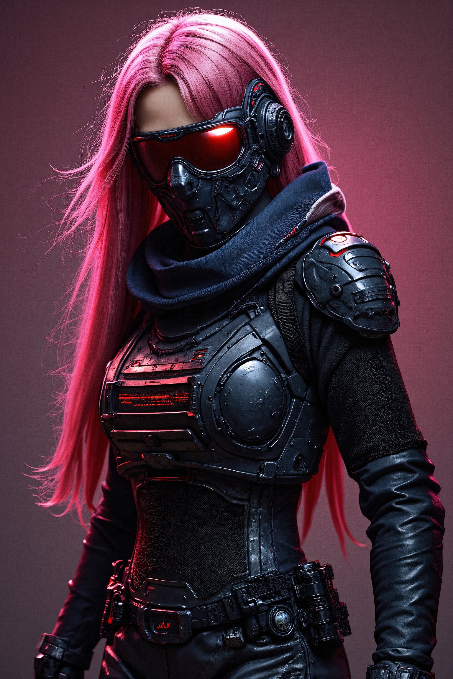 style of metal gear solid, (detailed intricate full cover tactical helmet:1.3), (pink hair), cowboy shot, dynamic pose, 1girl, solo, ray tracing, (masterpiece), (best quality), (detailed), (detailed tactical gear:1.1), (body armor:1.1), combat pants, gloves, (intricate background:1.1),