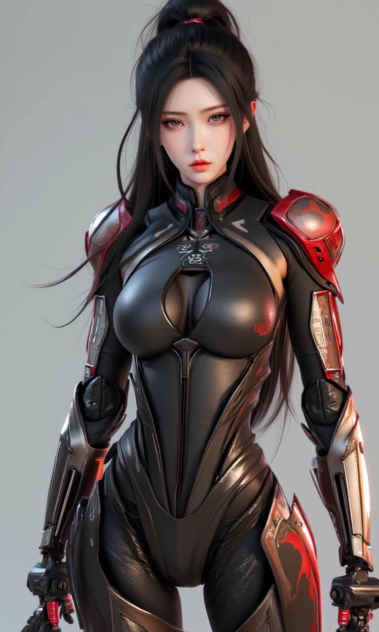 A photorealistic image of a woman,cyborg samurai,mecha body, robot joints, katana,LXflux