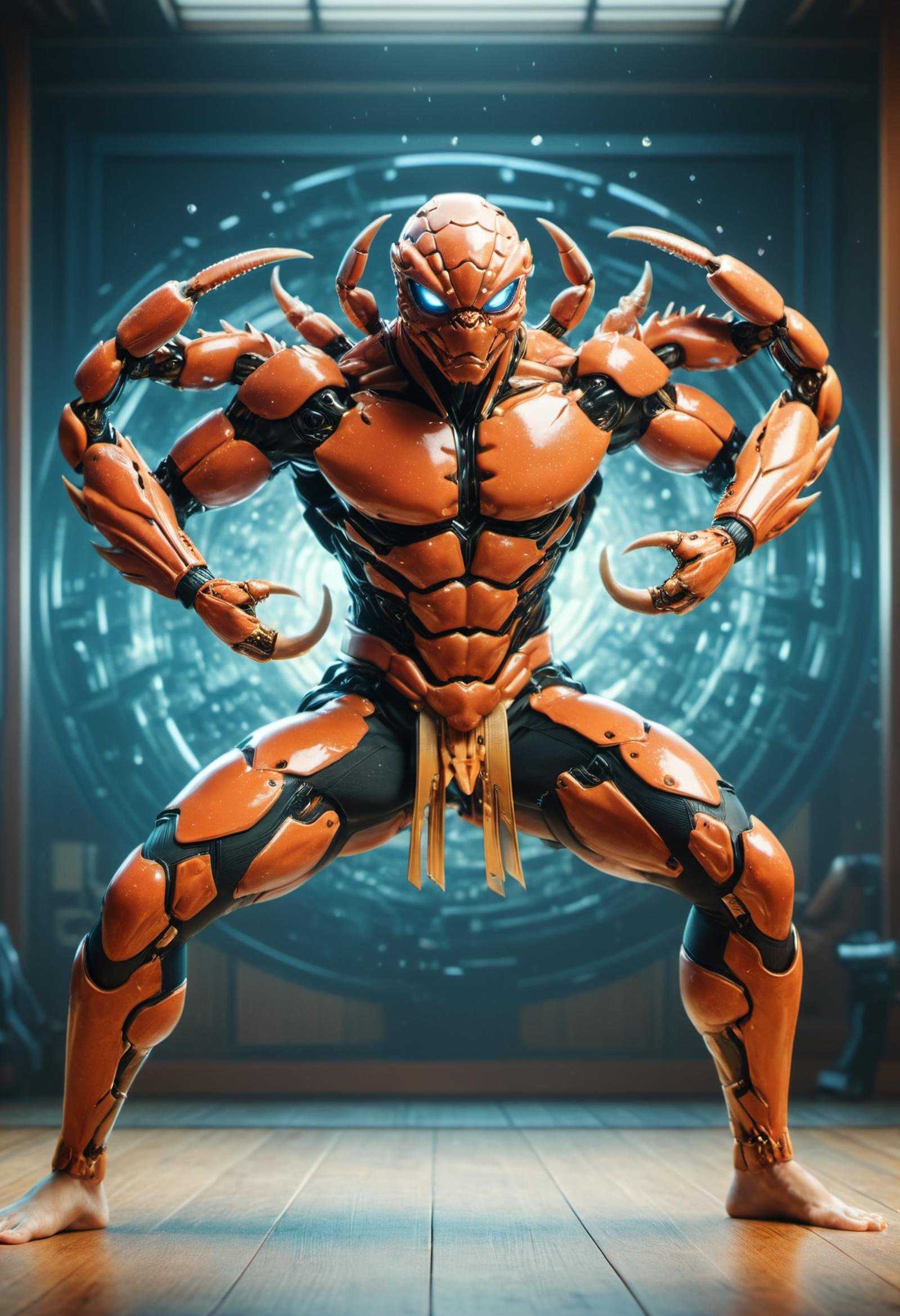 <lora:TransformersStyleXL:1> TransformersStyle, cinematic photo, [anime artwork::10], centered, martial artist  with crab DNA, resulting in a new character that embodies elements of both, dynamic pose, full body shot, hybrid, double exposure art, background: dojo, depth of field,  full color,  photorealistic,  hyper realistic,  highly detailed,  pro vector,  bright colors,  shiny,  fractal details,  art by j.c. leyendecker  <lora:xl_more_art-full_v1:0.5> . 35mm photograph, film, bokeh, professional, 4k, highly detailed