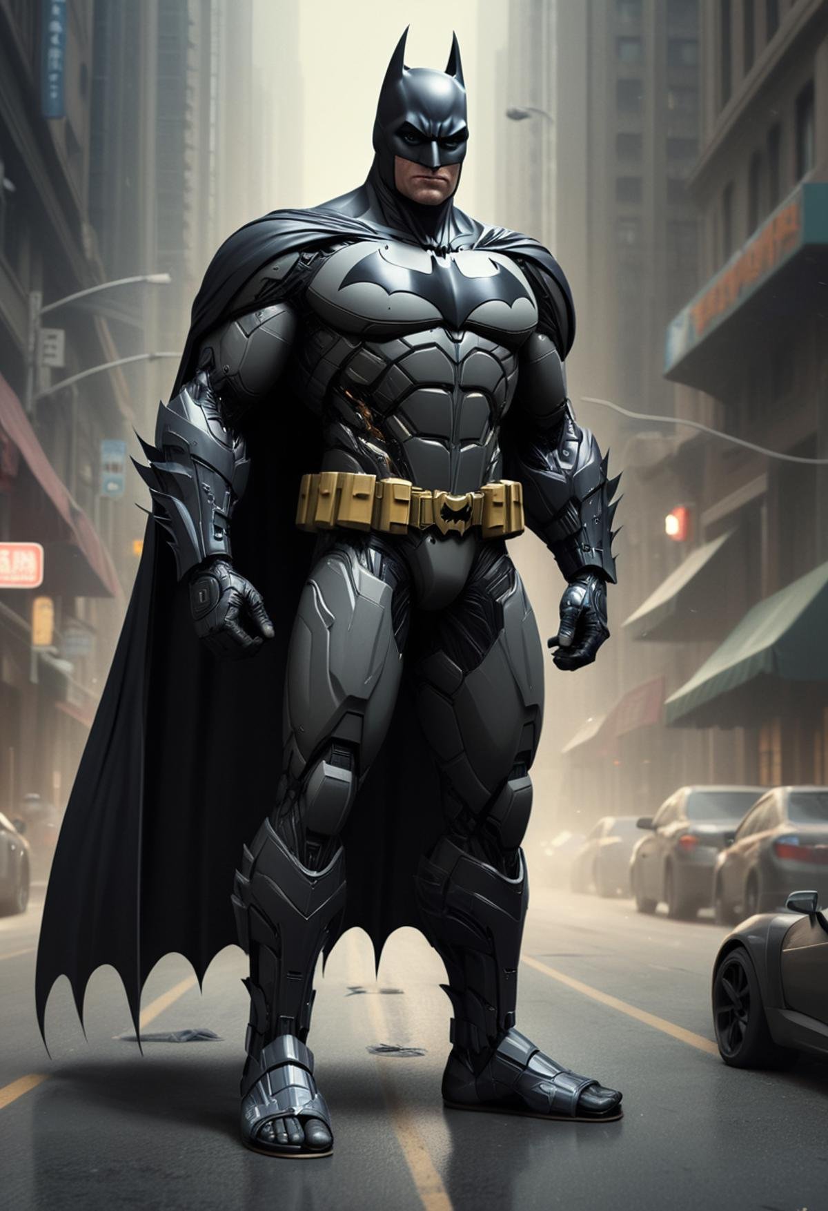 concept art , batman wearing slippers, digital artwork, illustrative, painterly, matte painting, highly detailed<lora:TransformersStyleXL-000009:0.8> TransformersStyle 