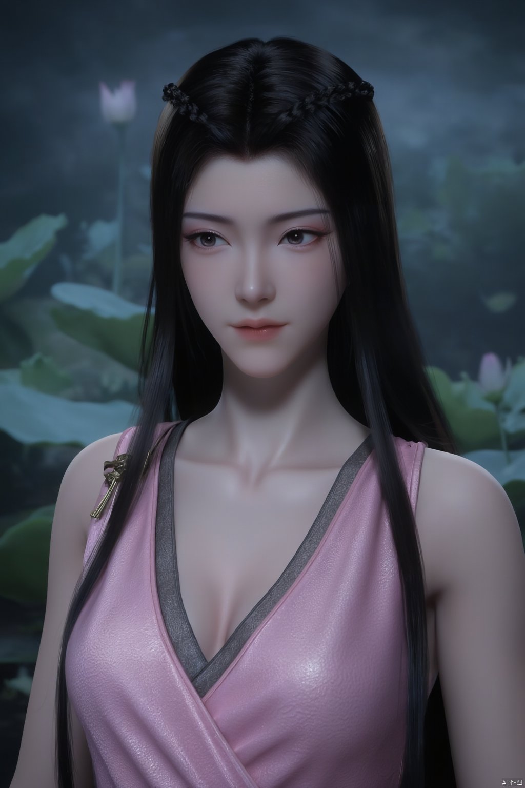 Best quality, Realistic, photorealistic, masterpiece,1girl,Xyuanyao,(big breasts:1.89),(Lotus, lotus pond:1.3),Xyuanyao