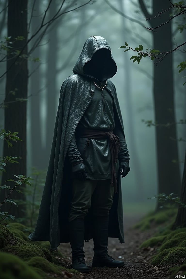 cyberNature, forest, nature, solo, tree, hood, outdoors, full body, cloak, standing, looking at viewer, no humans
,silver joe,2Mjoe
