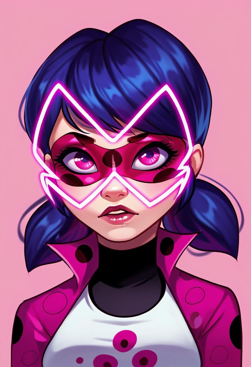 score_9,score_8_up, score_7_up, source_safe, rating_safe, 1girl, solo, marinette_dupain-cheng, akumatized, pink_eyes, shining_eyes, parted lips <lora:Akumatized_-_Miraculous_ladybug-000009:1.0>