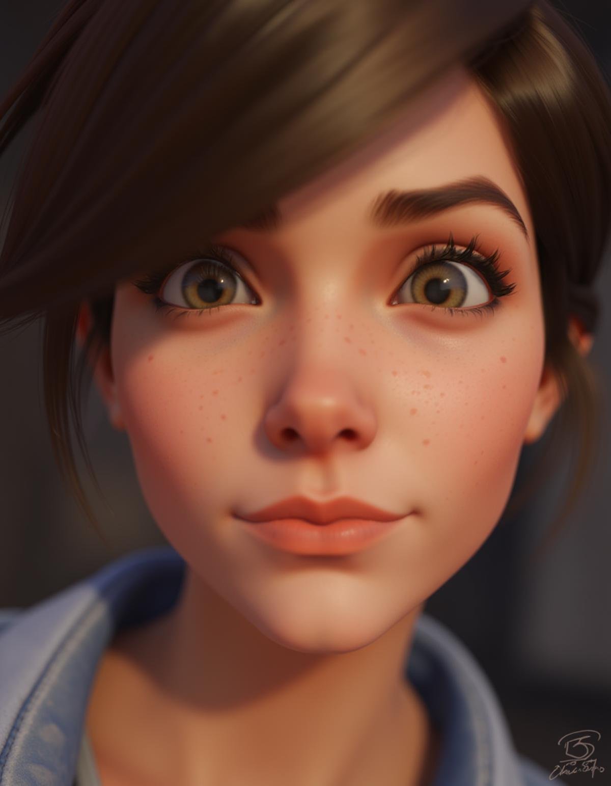 hyperrealistic digital painting by J. Scott Campbell and Jeremiah Ketner and Thomas Saliot and Sam Spratt, shallow depth of field, Tracer portrait, <lora:tracer_overwatch_2_v3:1>