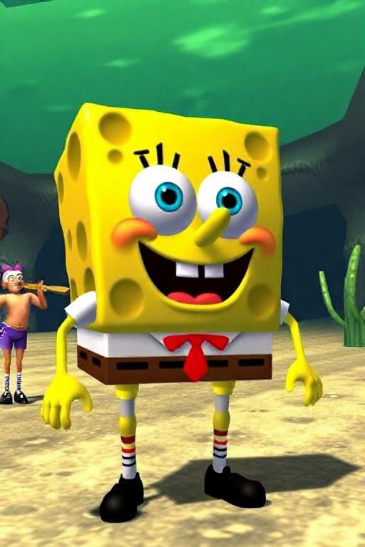 low anti aliasing, low resolution , low poly 3d render,  spongebob, playstation 2 gameplay,  ps2 style <lora:ps2-style:1>  