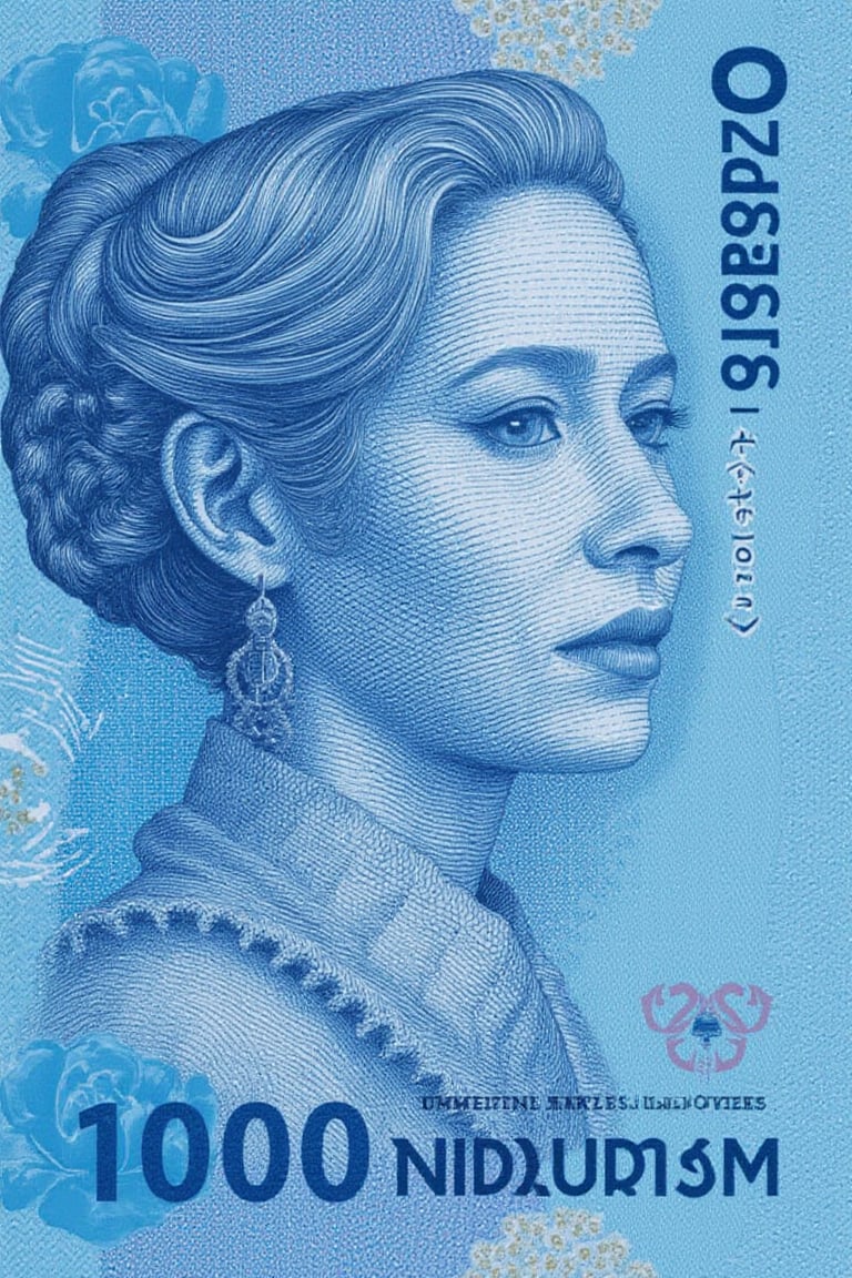 idr_rupiah, money engraving style of beautiful woman in blue tone