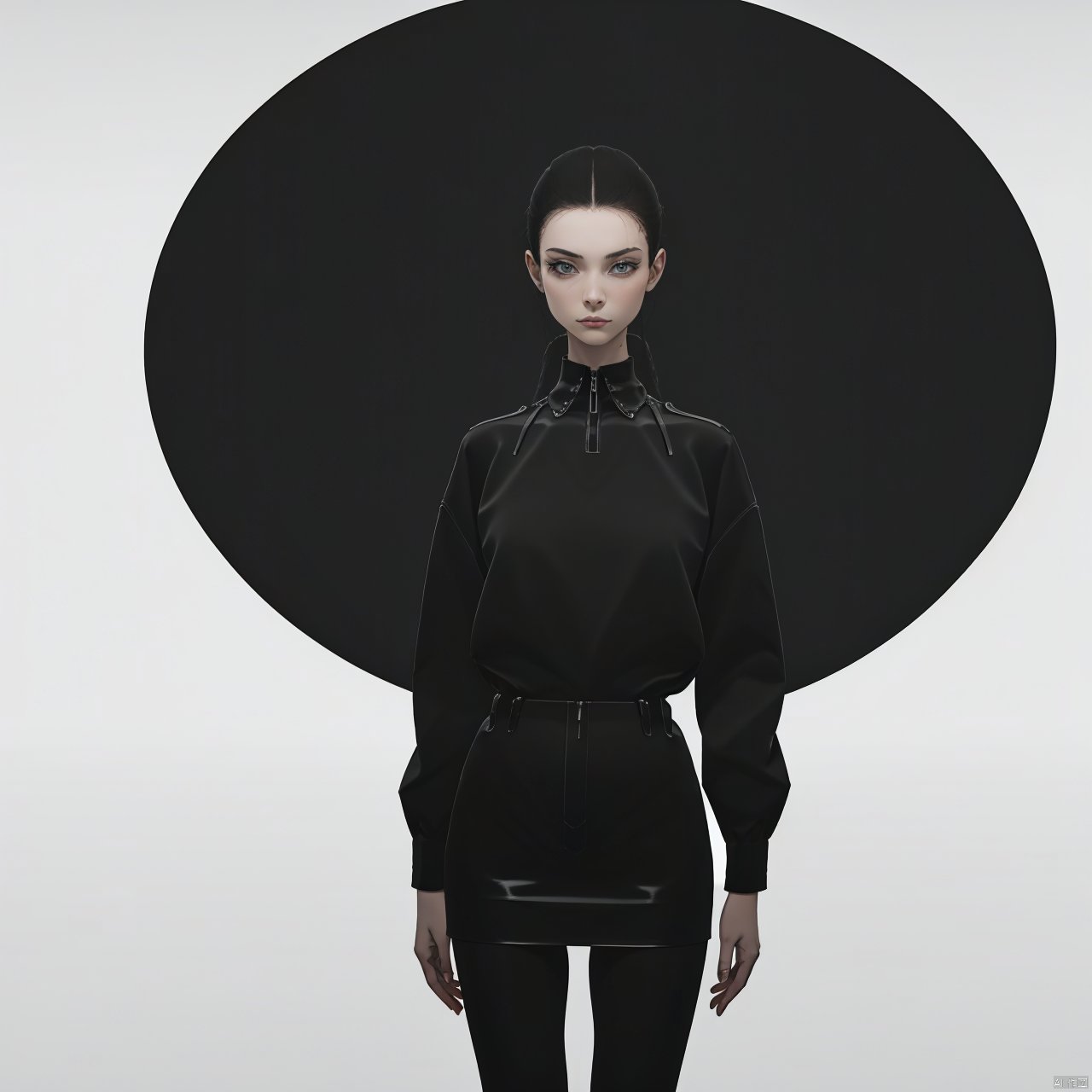 Black clothing design, black gloss, conceptual design, a girl