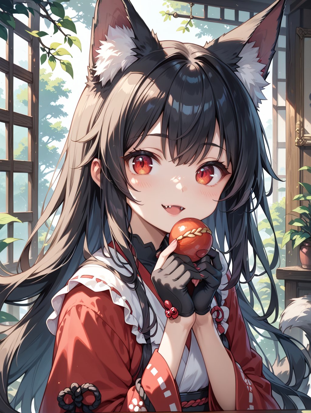 score_9, score_8_up, score_7_up,perfect eyes, kitsune, werewolf, red eyes, black skin, pretty girl, cute girl, teasing