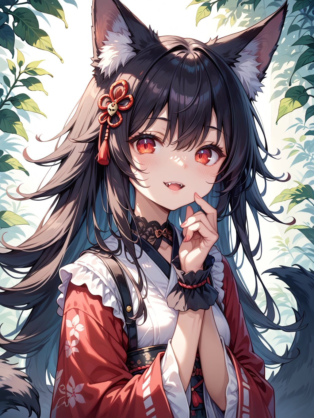 score_9, score_8_up, score_7_up,perfect eyes, kitsune, werewolf, red eyes, black skin, pretty girl, cute girl, teasing