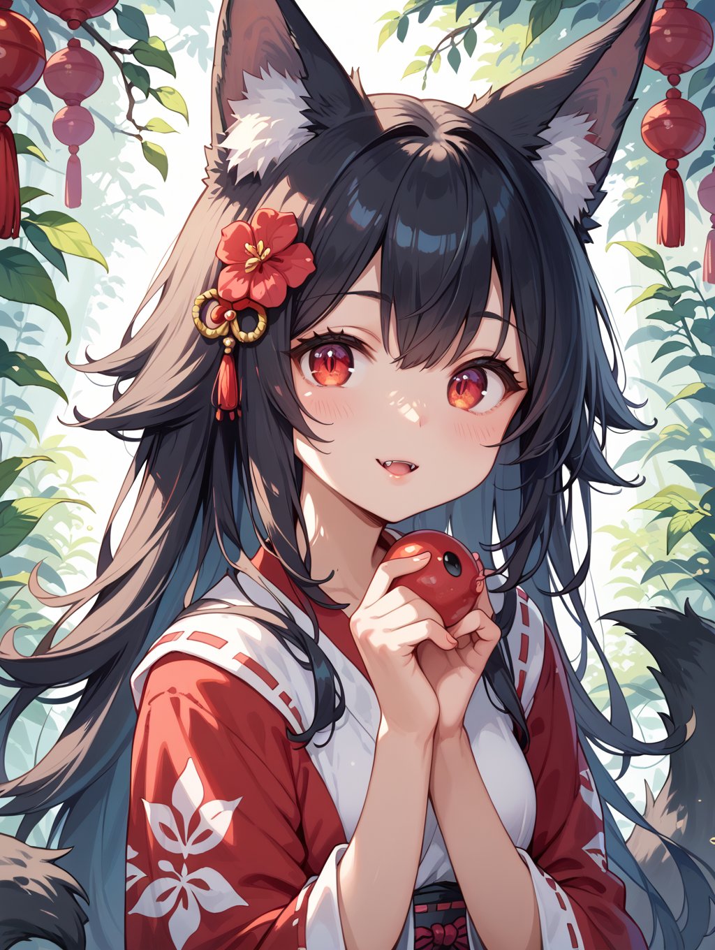 score_9, score_8_up, score_7_up,perfect eyes, kitsune, werewolf, red eyes, black skin, pretty girl, cute girl, teasing