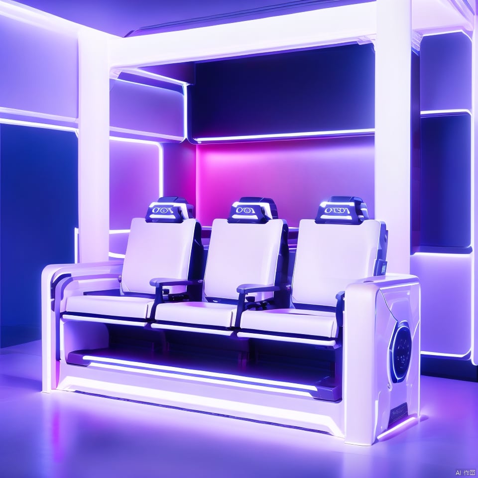 vr game motion seat, no humans, science fiction, 
,Sketch,Four seats, sci-fi, dazzle light bar, gaming product style