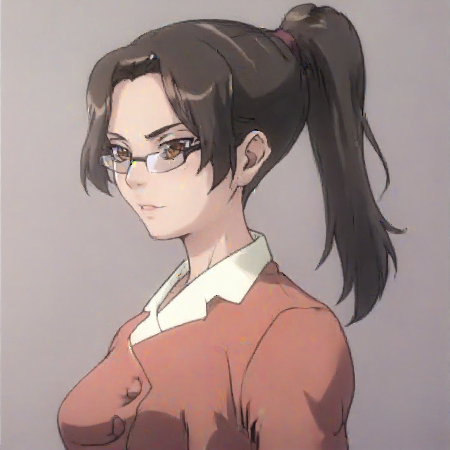 ,,score_9, score_8_up, score_7_up, highres, best quality, , , 1girl,
solo,
ong hair,
brown hair,
black hair,
brown eyes,
ponytail,
glasses,
formal,