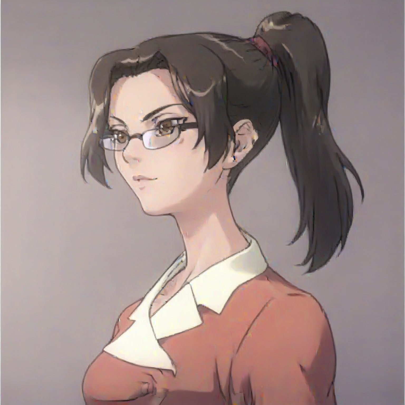 ,,score_9, score_8_up, score_7_up, highres, best quality, , , 1girl,
solo,
ong hair,
brown hair,
black hair,
brown eyes,
ponytail,
glasses,
formal,