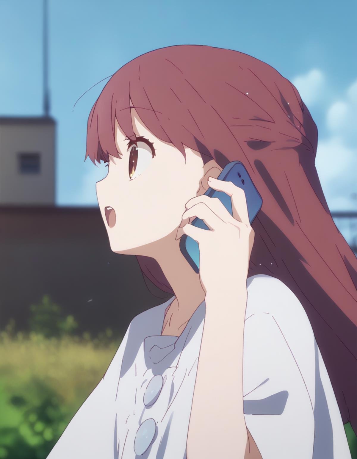 score_9,  score_8_up, score_7_up, source_anime, <lora:talking_on_phone_v0.3-pony:0.8> <lora:rin-ponyxl:0.9> rnshltr,1girl, solo, from side, talking on phone, open mouth, blue sky