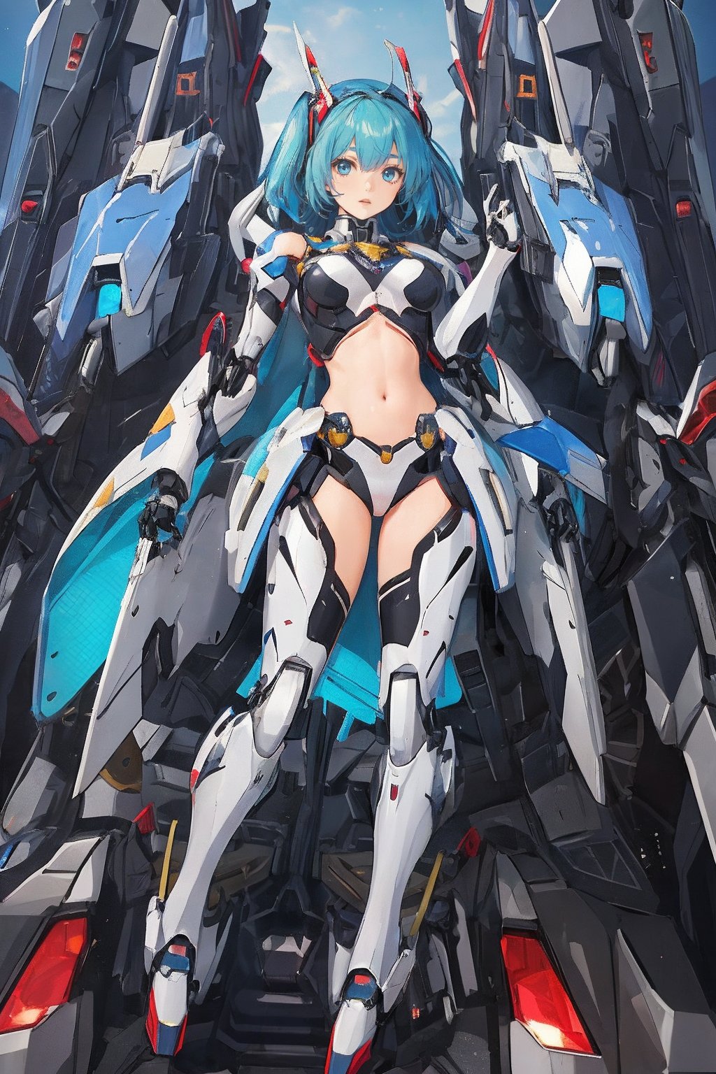 1girl,(((mecha))),cutout above navel,miku