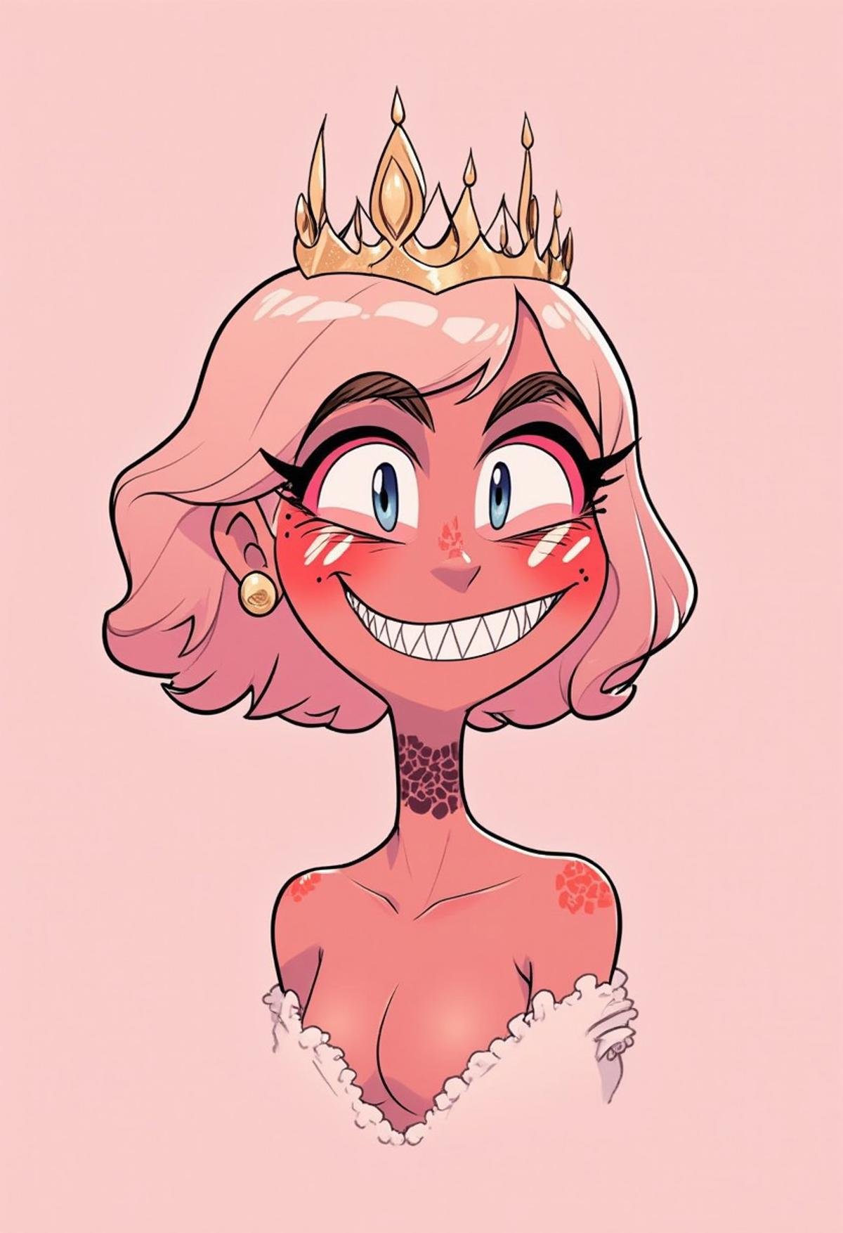 Princess peach drawn in hhstyle with a maniacal grin