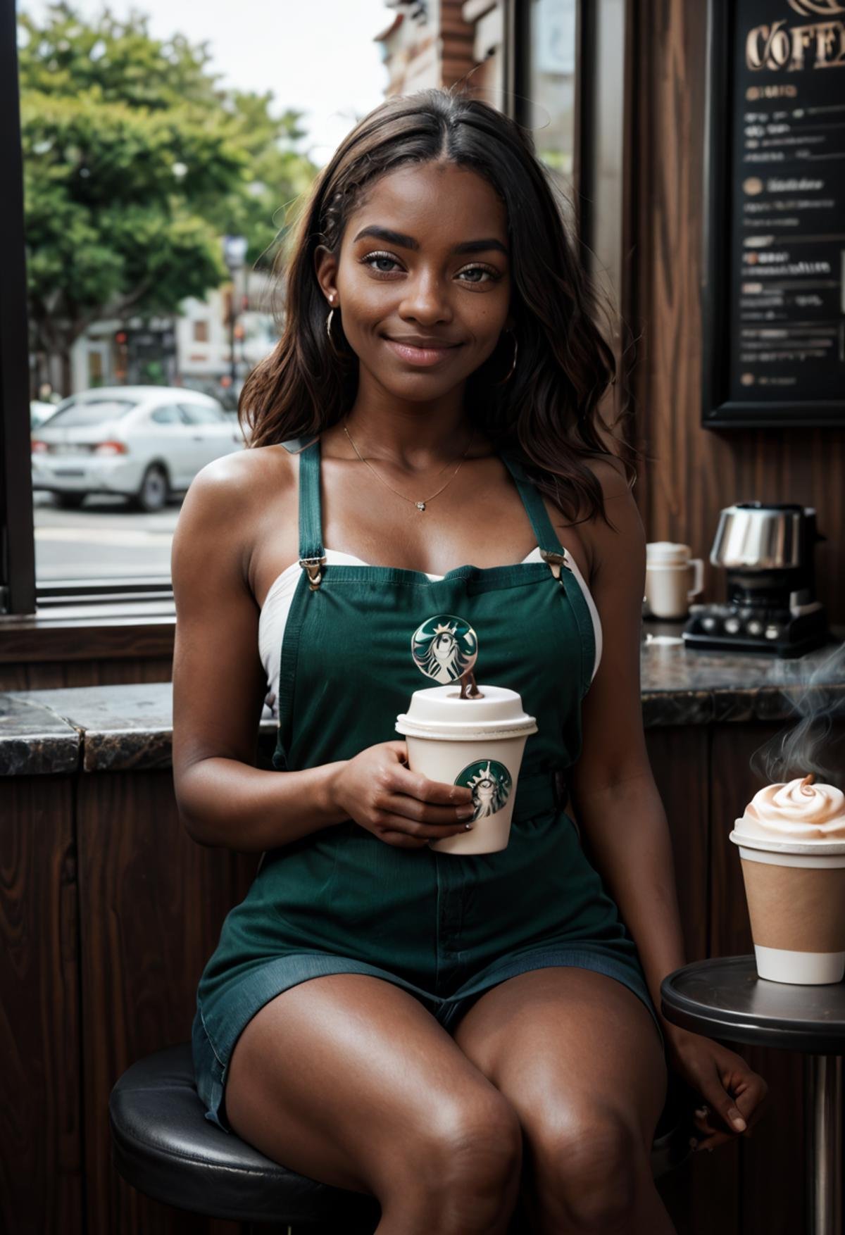 zpDXL2, j4d4, smile, straight hair, dark skin, sitting, coffee shop <lora:Jada_Nobody_-_PDXL:0.7> 