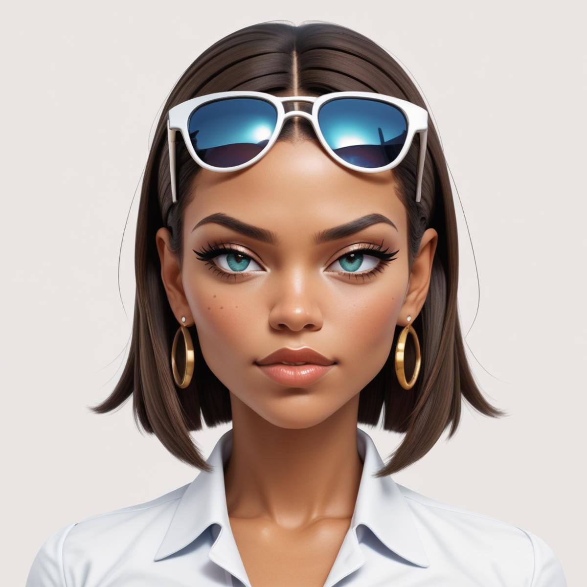 zPDXL2, pop Art style, j4d4 with sunglasses atop her head, wearing a woman's suit , bright colors, bold outlines, popular culture themes, ironic or kitsch  <lora:Jada_Nobody_-_PDXL:0.7>