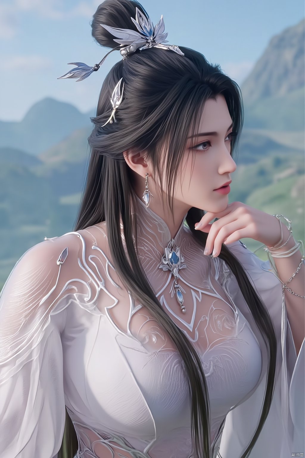  (masterpiece, top quality, best quality, official art, beautiful and aesthetic:1.2),1girl, solo, hair ornament, jewelry, chinese clothes, (big breasts:1.89),,Xluxueqi,XAerith,Xyuanyao