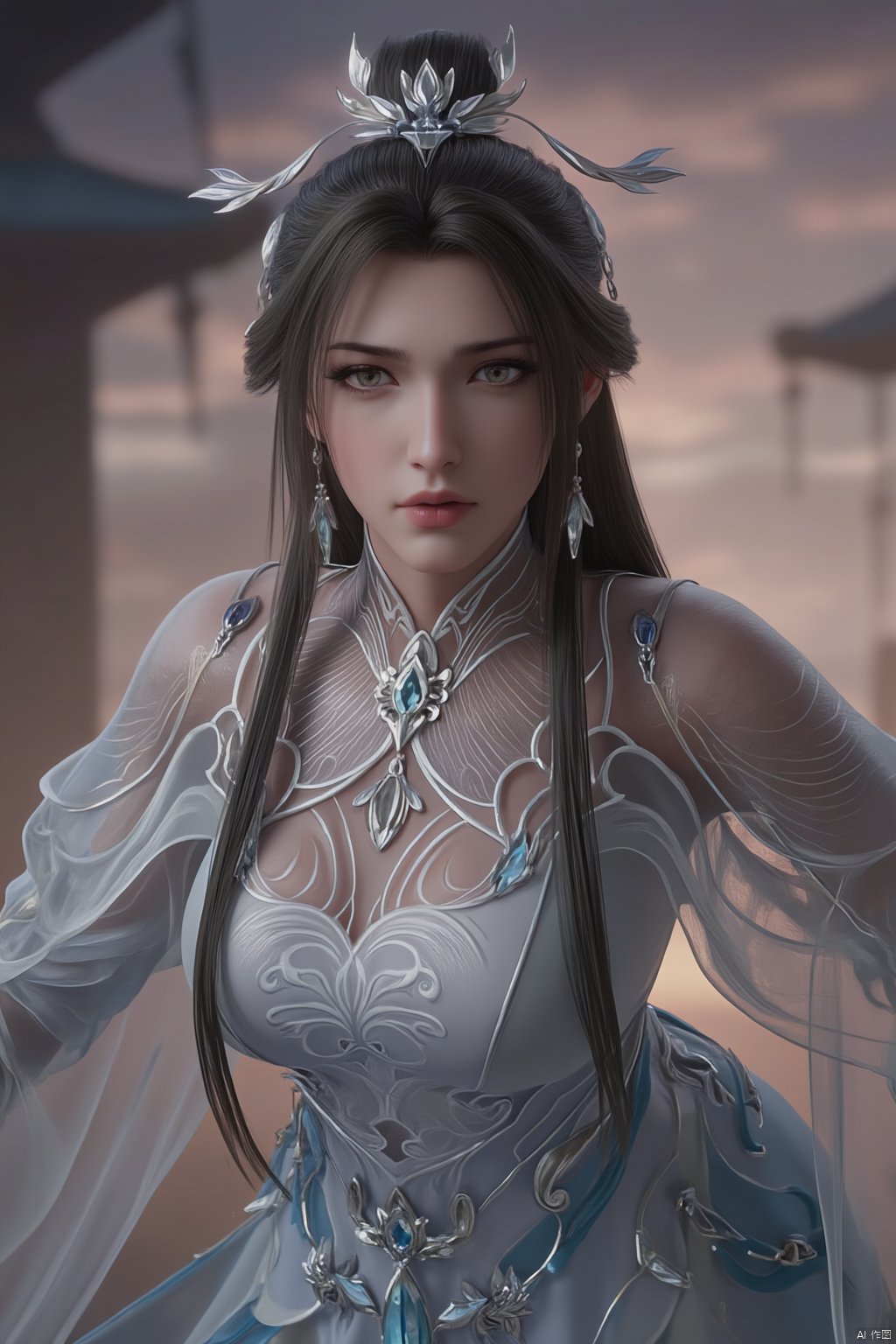  (masterpiece, top quality, best quality, official art, beautiful and aesthetic:1.2),1girl, solo, hair ornament, jewelry, chinese clothes, (big breasts:1.89),,Xluxueqi,XAerith,Xyuanyao