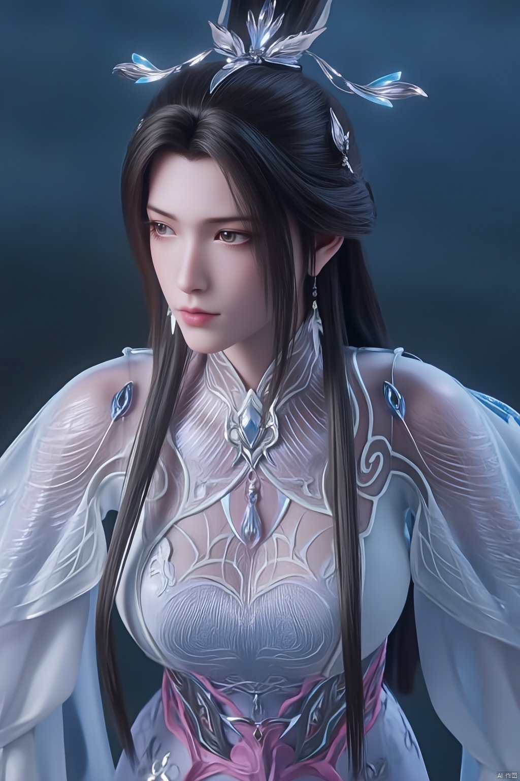  (masterpiece, top quality, best quality, official art, beautiful and aesthetic:1.2),1girl, solo, hair ornament, jewelry,hanfu dress, earrings, chinese clothes, brown hair, ribbon, hanfu, (big breasts:1.89),,Xluxueqi,XAerith,Xyuanyao