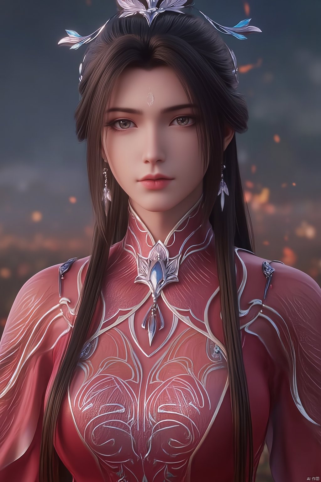  (masterpiece, top quality, best quality, official art, beautiful and aesthetic:1.2),gf-hd, 1girl, solo, hair ornament, jewelry,hanfu dress, red dress, earrings, chinese clothes, brown hair, ribbon, hanfu, red ribbon, shawl, song_hanfu,(big breasts:1.39), monkren,Xluxueqi,XAerith,Xyuanyao