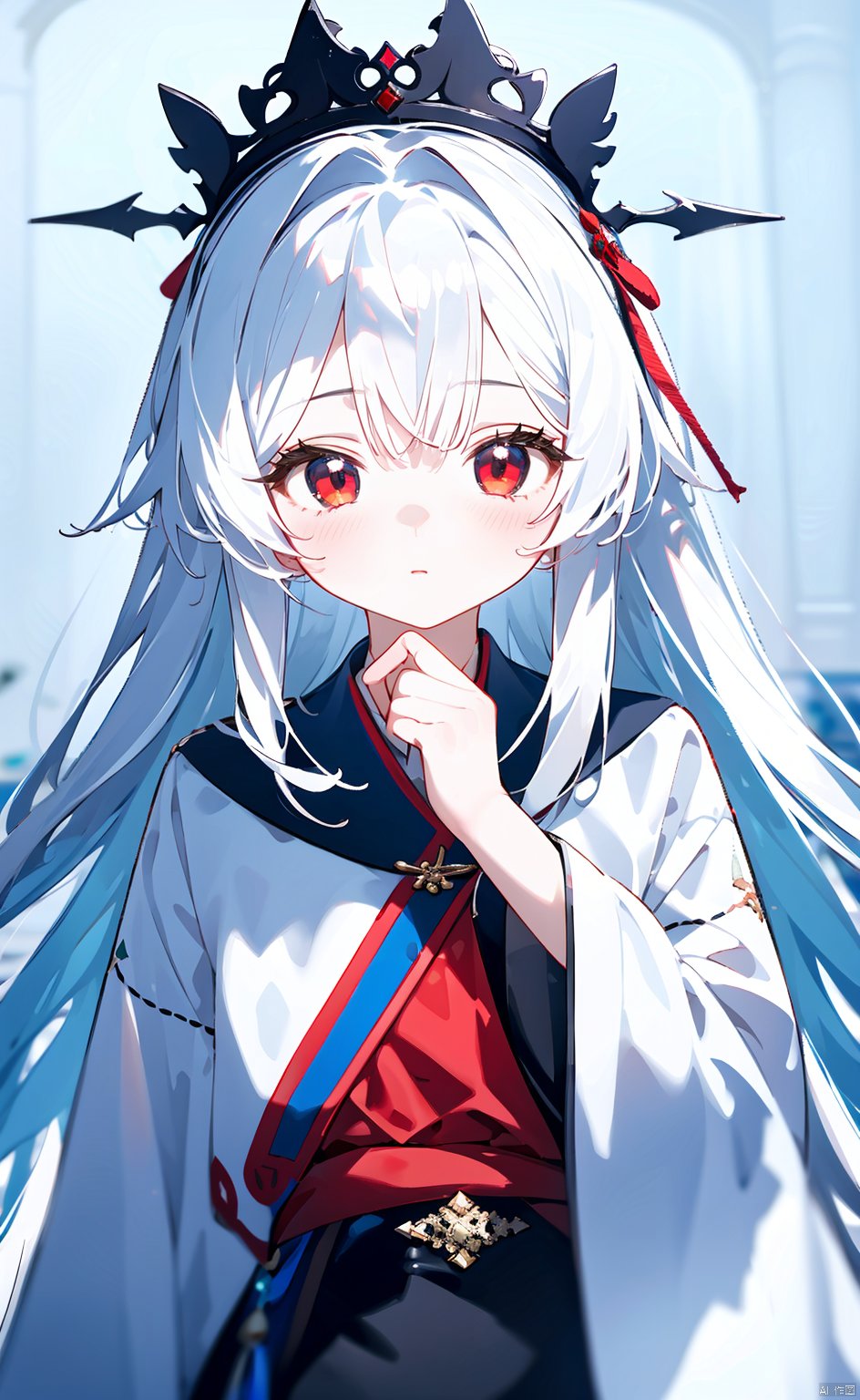 masterpiece,8k,best quality,1girl,(solo),kawaii,(depth of field),white hair,red eyes,palace