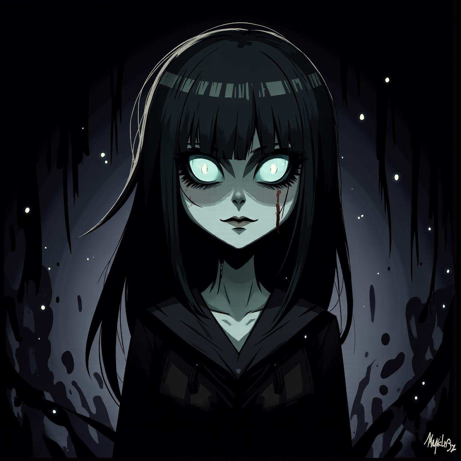 sfw,digital illustration, 2d, dark, hallow eyes,  female slitheen, warden, neuralyzer