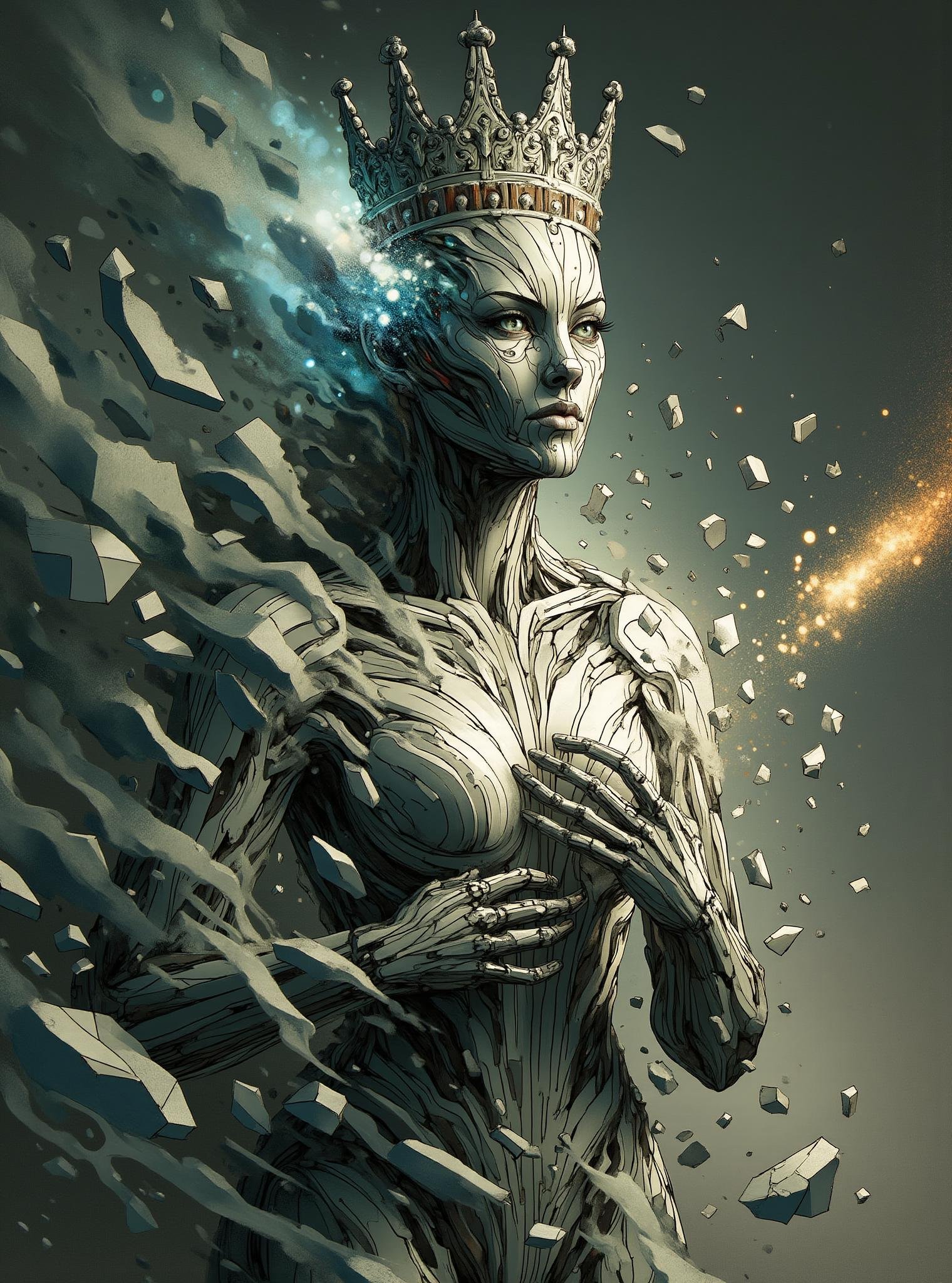 DonMFr4ctur3dD1ffFXthe,  female humanoid robot, mage,, crown