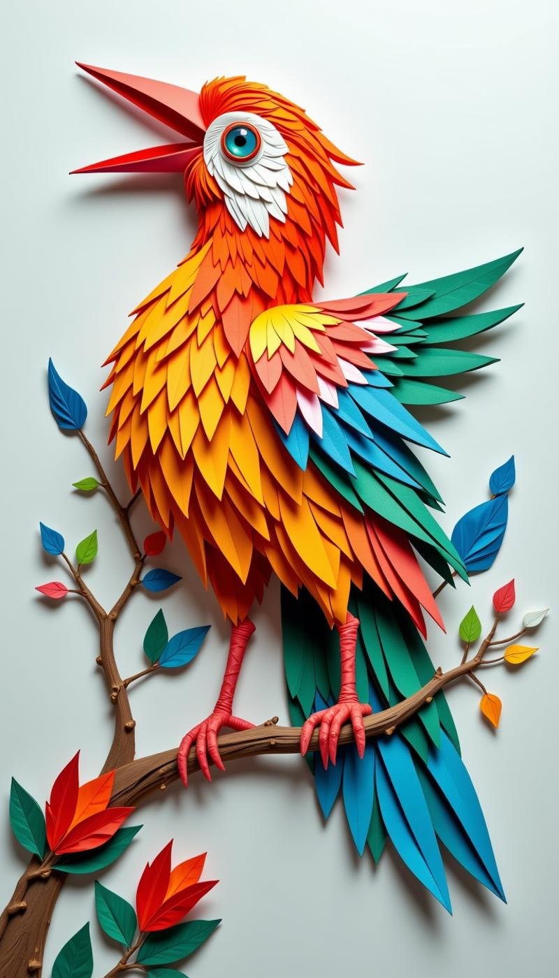 <lora:PaperStyleFlux:0.75>Made out of paper, a PaperStyle bird, papercraft, crumpled paper