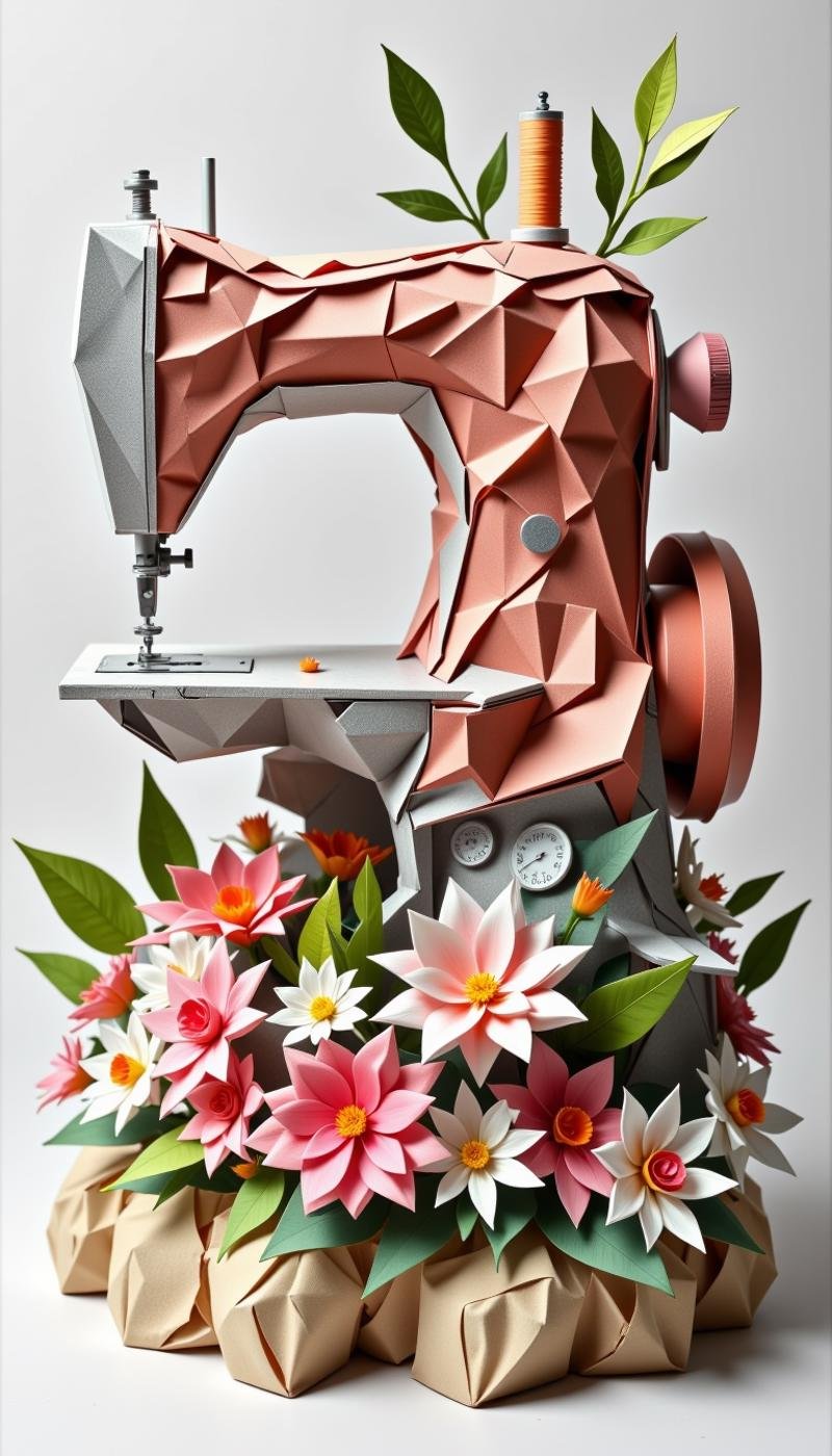 <lora:PaperStyleFlux:1>Made out of paper and origami, a PaperStyle sowing machine