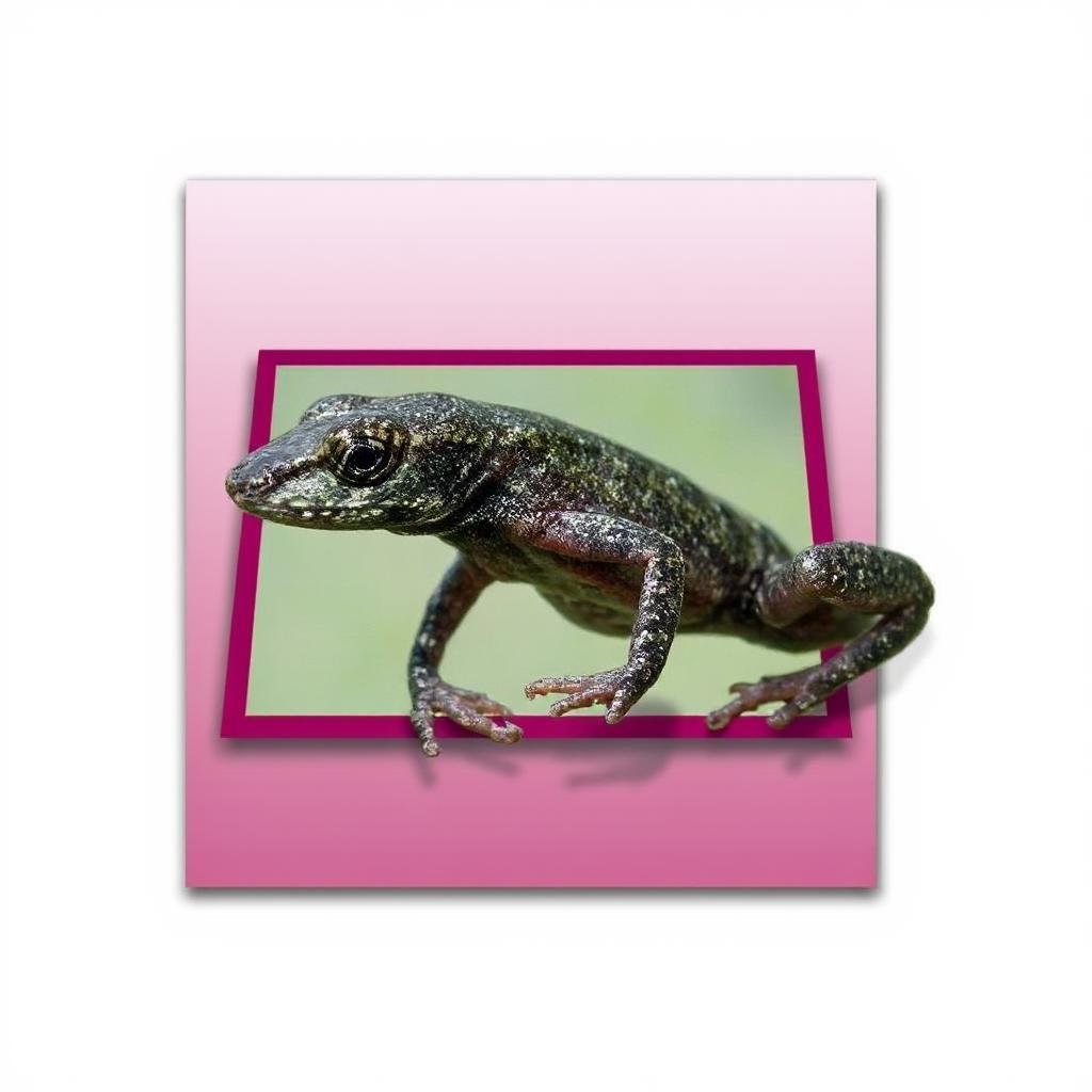 Frogsong breaking the frame, Fuchsia frame on a white background. With a drop shadow.