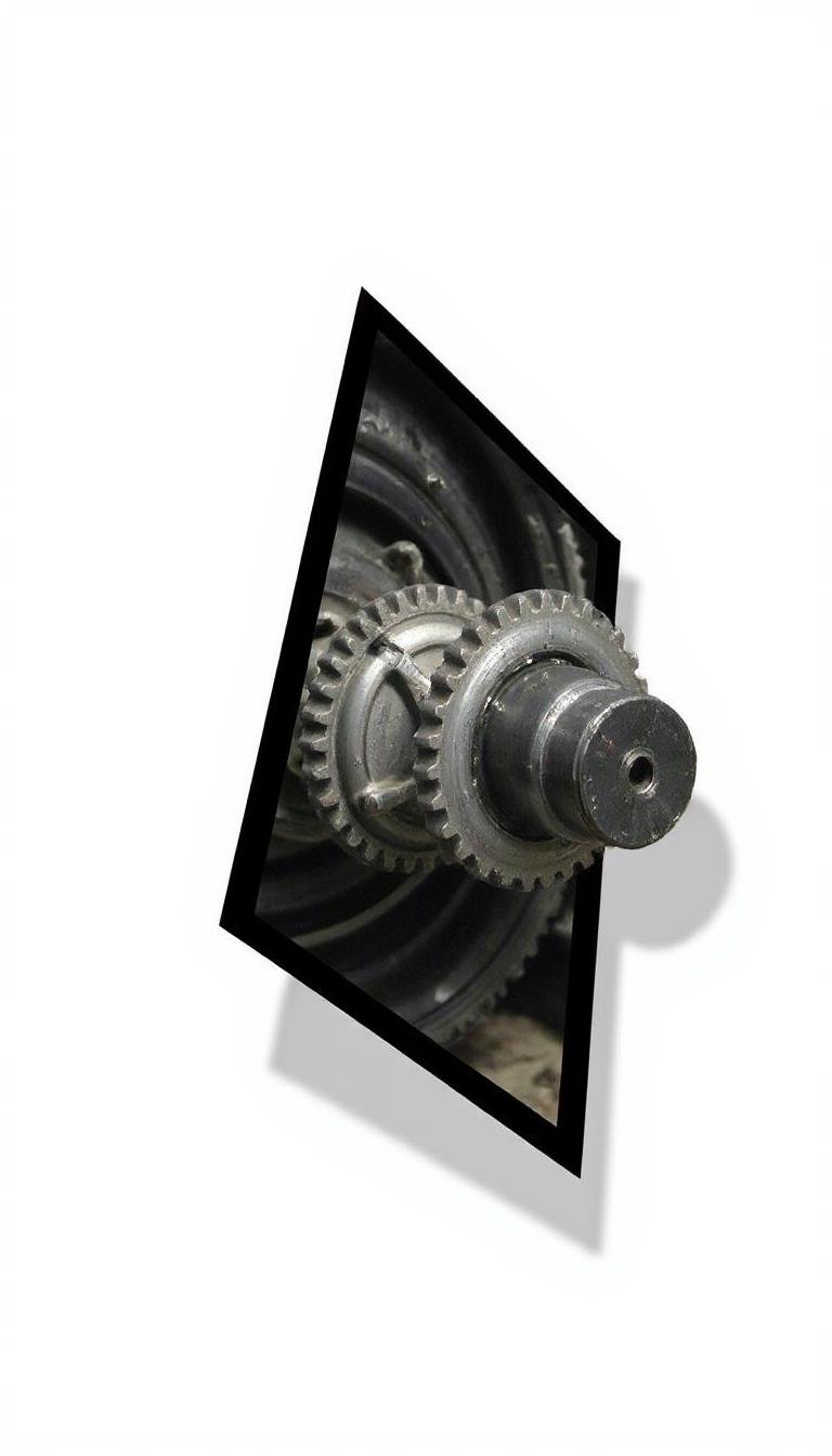 Gearbox breaking the frame, Black frame on a white background. With a drop shadow.