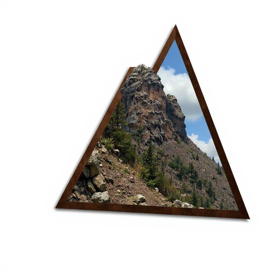 Mountain breaking the frame, Copper frame on a white background. With a drop shadow.