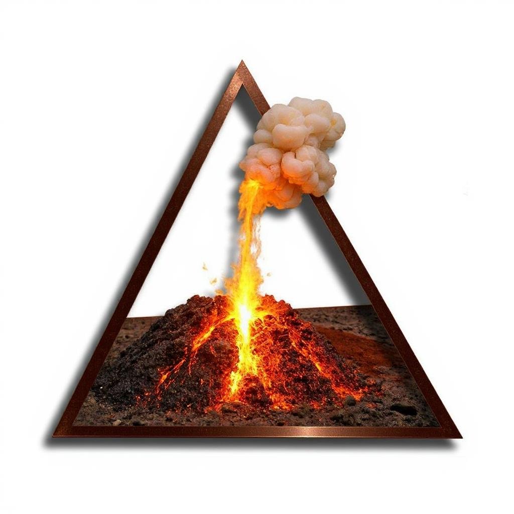 Volcano breaking the frame, Copper frame on a white background. With a drop shadow.