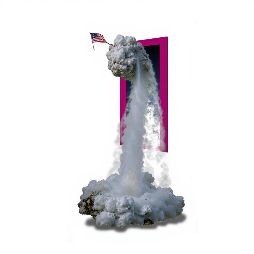 Tornado breaking the frame, Magenta frame on a white background. With a drop shadow.