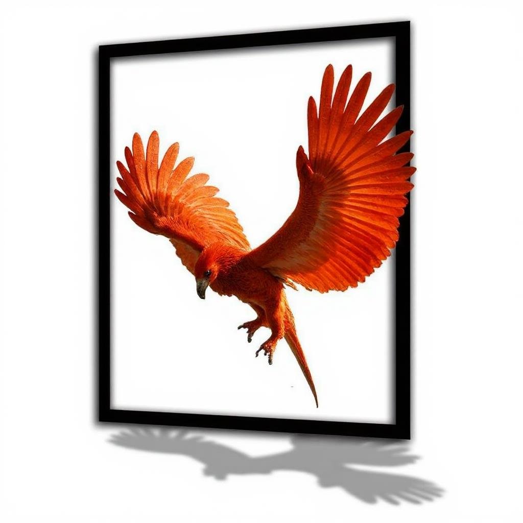 Phoenix breaking the frame, Black frame on a white background. With a drop shadow.