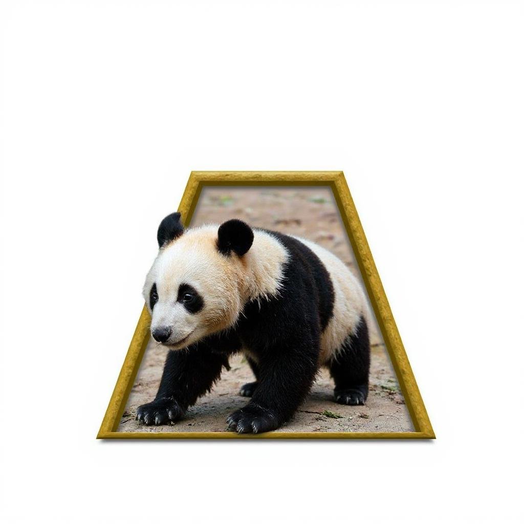 Panda breaking the frame, Yellow frame on a white background. With a drop shadow.