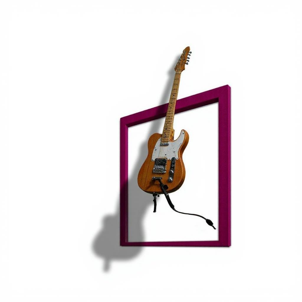 Guitar breaking the frame, Pink frame on a white background. With a drop shadow.