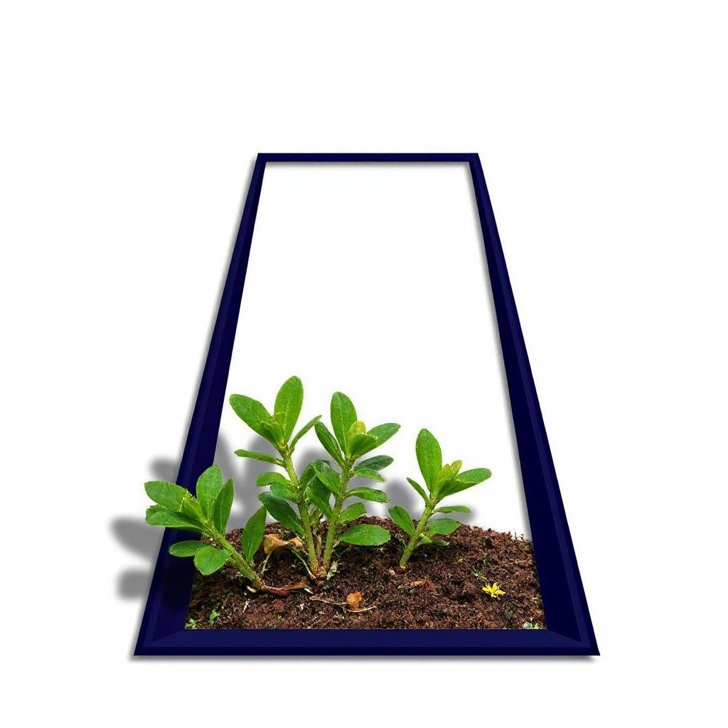 Gardening breaking the frame, Indigo frame on a white background. With a drop shadow.