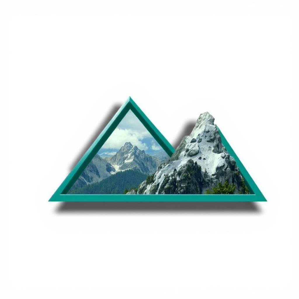 Mountain breaking the frame, Teal frame on a white background. With a drop shadow.