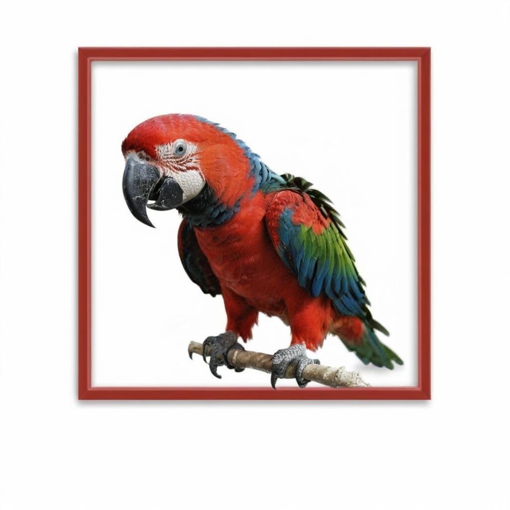 <lora:BreakingTheFrameSDXL:0.8> Parrot (breaking the frame:1.3), BREAKWine Red frame, white background